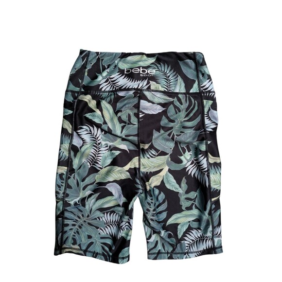 Bebe Sport Palms Pattern Black Biker Shorts Size M - Picture 3 of 3